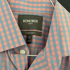 Bonobos Men's Pink and Blue Plaid Dress Shirt